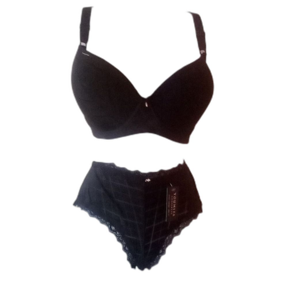 Youmita 40DD Black jacquard bra/1x Hipster Set NWT